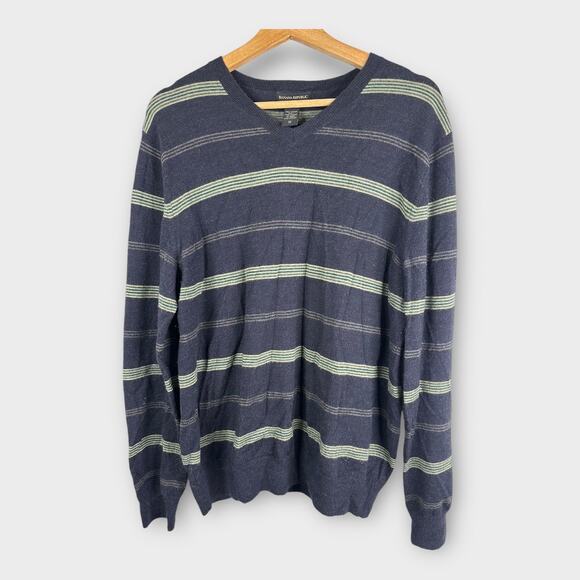 Banana Republic Mens size Medium Merino Wool Striped Sweater Blue - Picture 1 of 9